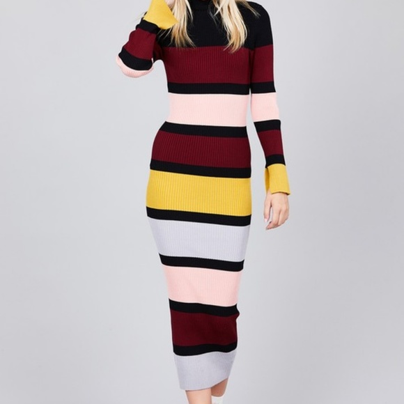 2 Left 😊Sweater Striped Knit Maxi Dress - Picture 2 of 3